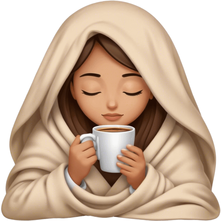 girl inside a blanket sipping coffee eyes closed emoji