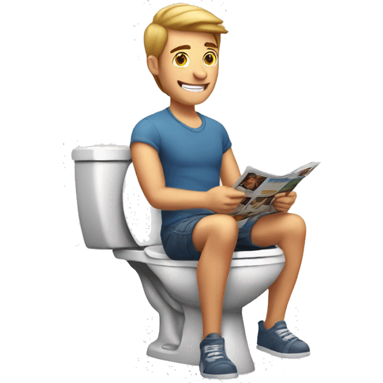 handsome man wearing shorts sitting on the toilet reading a magazine emoji