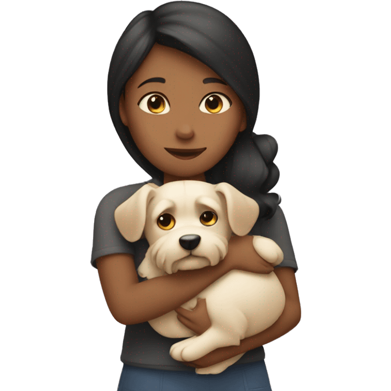 Girl hugging a Yorkshire dog emoji