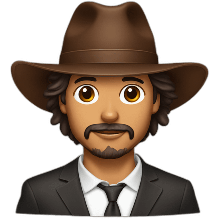 Latino man did stubble beard, lady with flat brim hat and chocolate long-haired chihuahua emoji