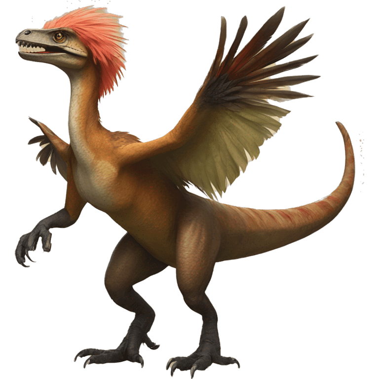 A feathered Utahraptor riding another feathered Utahraptor emoji