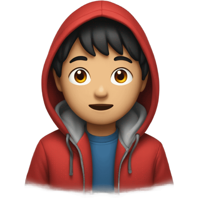 Asian Boy wearing red gloves on hands and a hoodie emoji