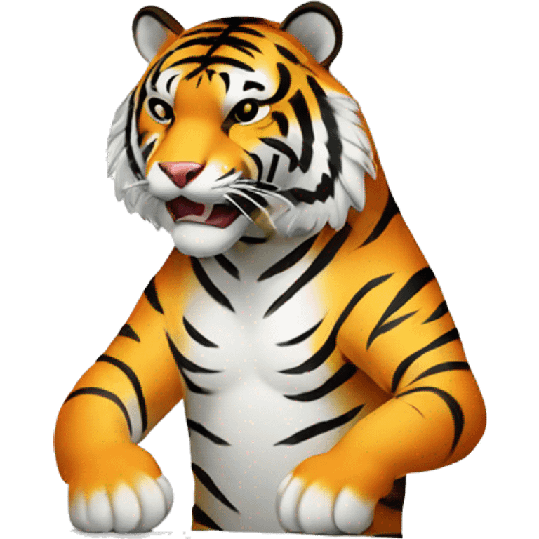 a standing tiger in human pose operating a plotter emoji