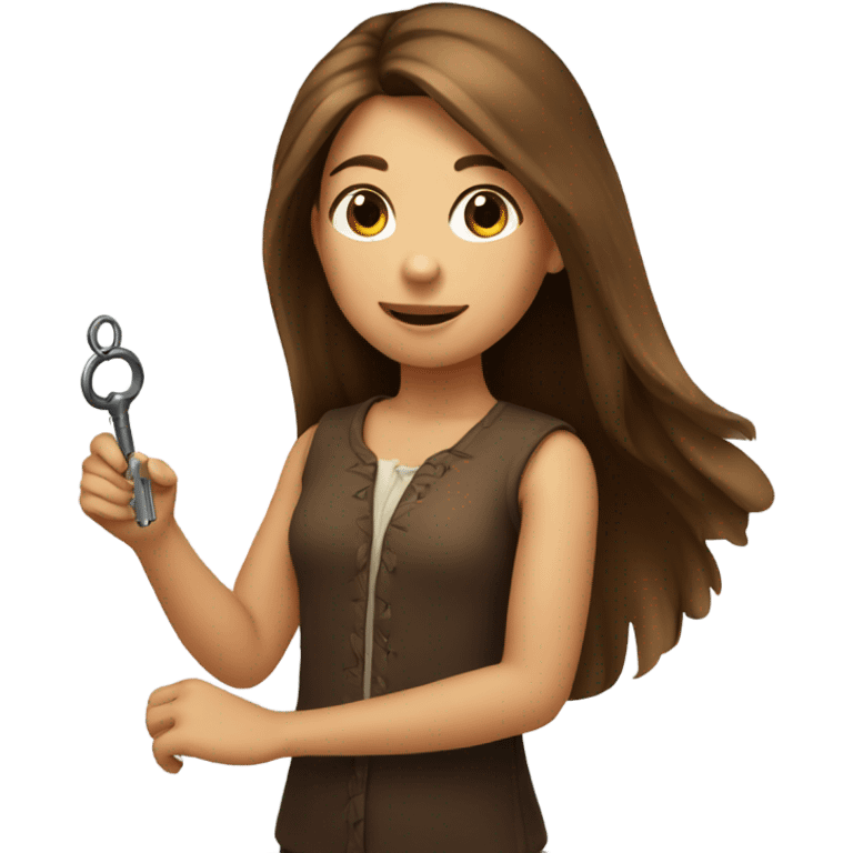 Girl with brown long hair with key in hand emoji