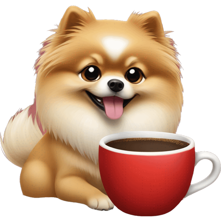 Pomeranian drinking coffee on Christmas  emoji