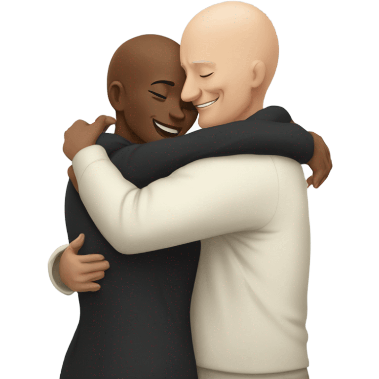 White bald man and black woman hugging  emoji