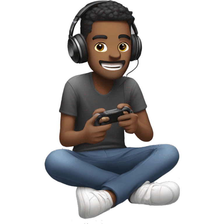 skinny guy playing video games with headphone with hype vibes  emoji