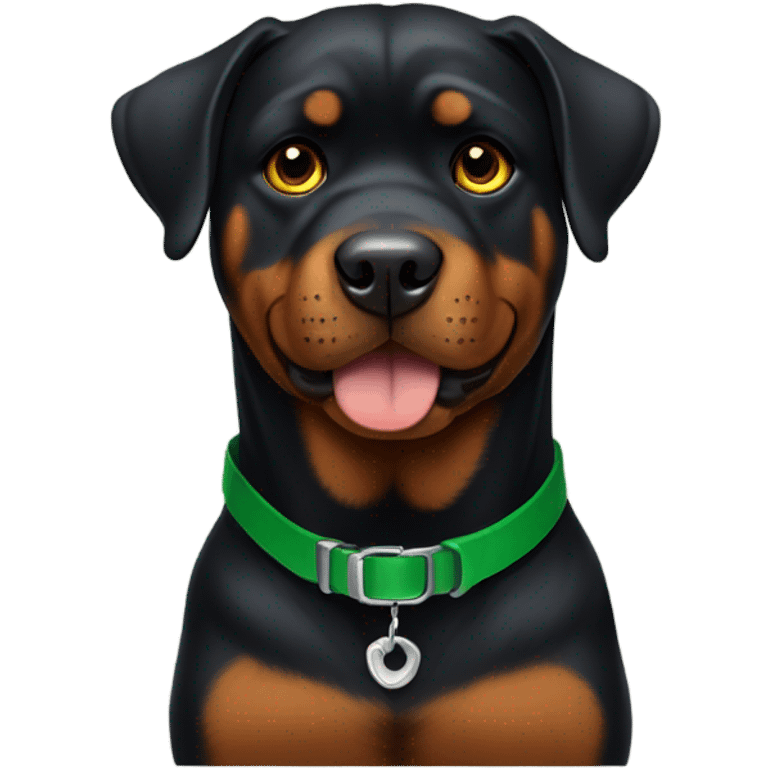 adult rottweiler male with green collar and brown eyes emoji