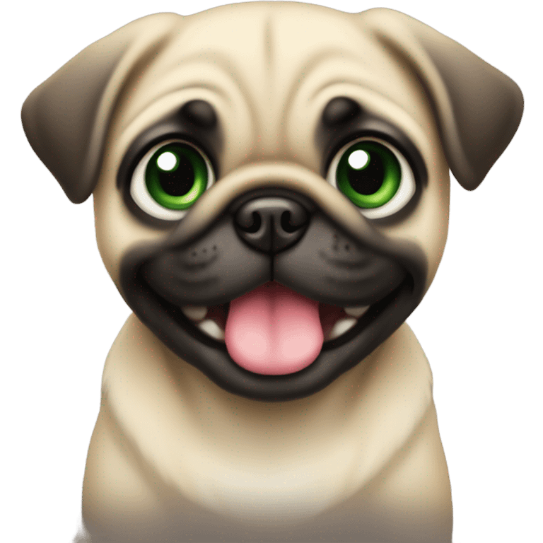 Cute Baby pug with big green eyes smiling with tongue out emoji