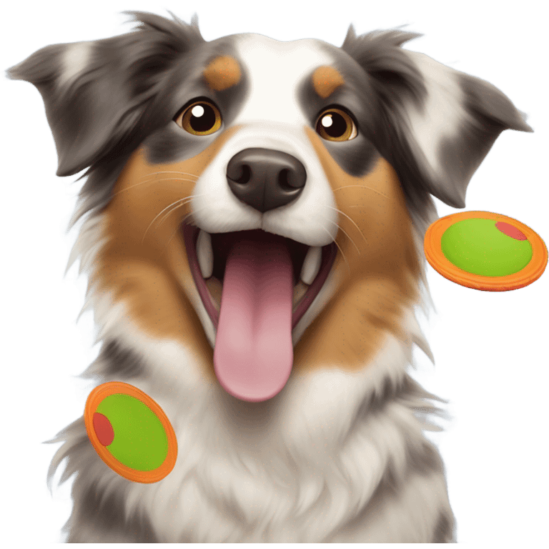 Australian shepherd with frisbee laughing emoji