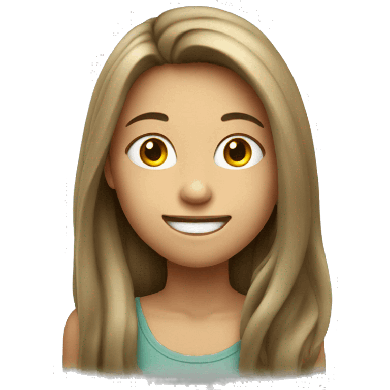 smiling girl with long hair eating emoji