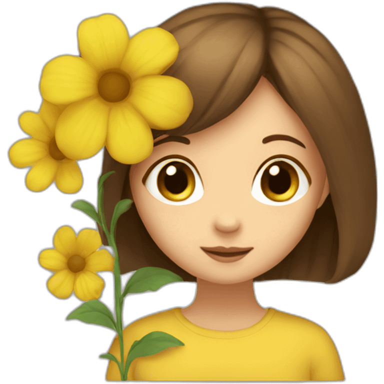 Yellow flowers with shy girl brown hair emoji