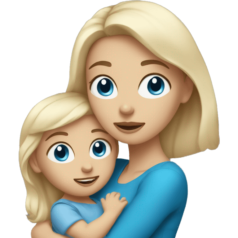 Brunette woman with blue eyes holding blonde toddler girl with blue eyes emoji