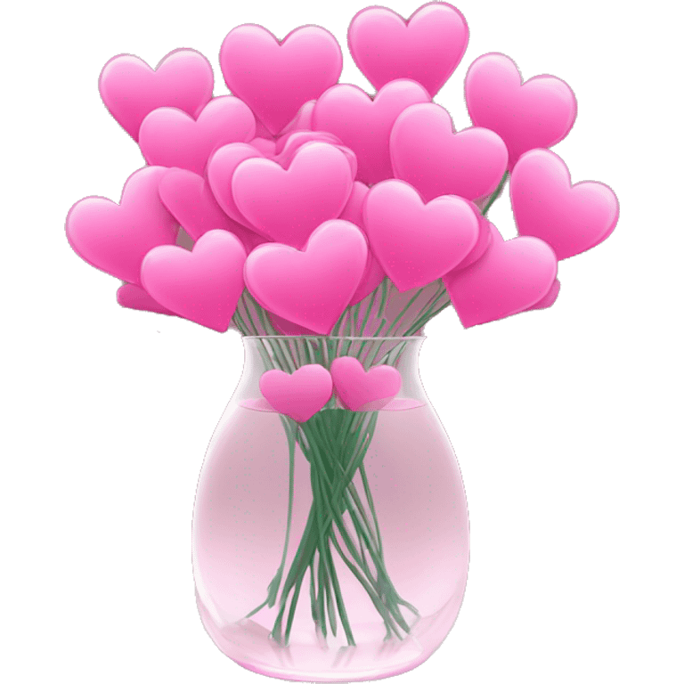 10000000 huge pink hearts on stems in a clear glass vase emoji