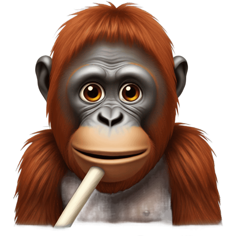 Orangutan with a white stick in mouth emoji