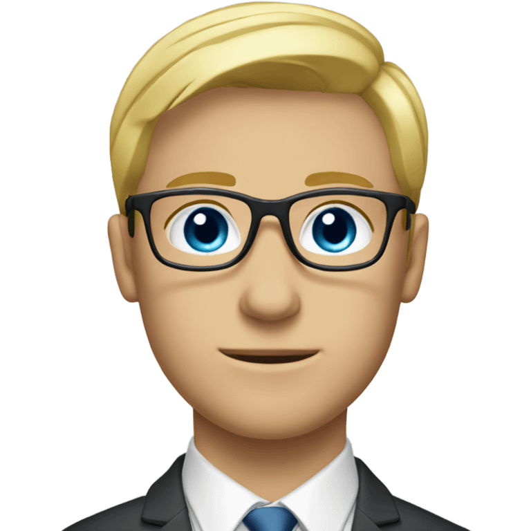 Blond male with medium short hair, blue eyes, in a suit, with glasses emoji