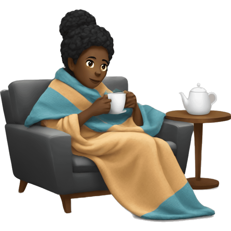 Black woman wearing cozy blanket drinking tea  emoji