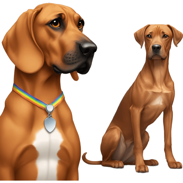 white male with long rainbow colored hair alongside a brown rhodesian ridgeback emoji