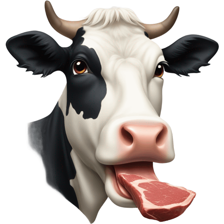 A cow eating meat emoji