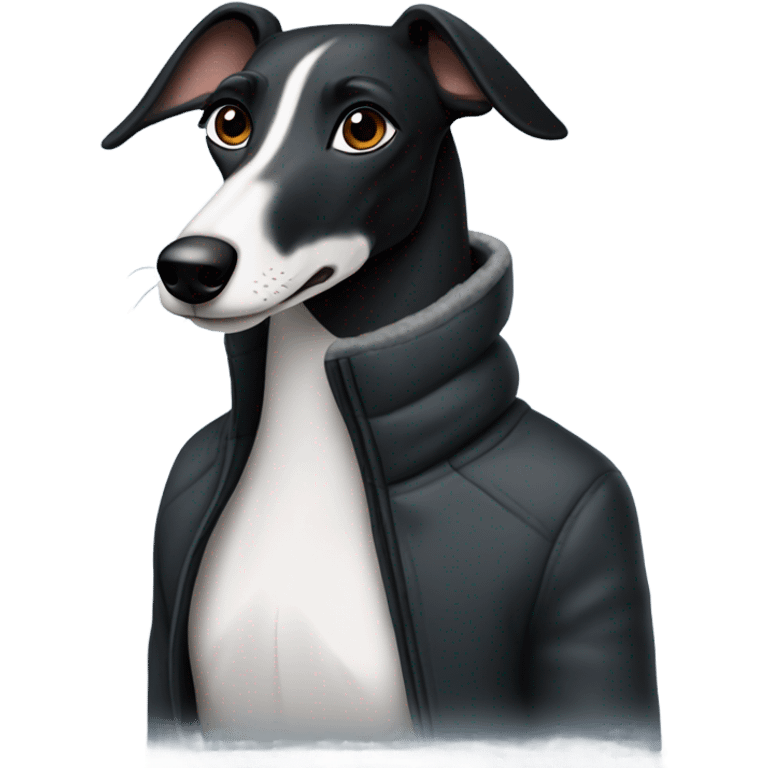 Black greyhound in winter jacket emoji