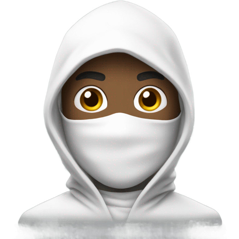 Guy dressed as a white ninja emoji