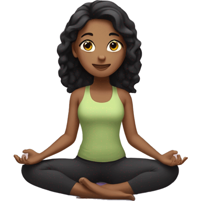 Girl with black hair in a yoga position  emoji