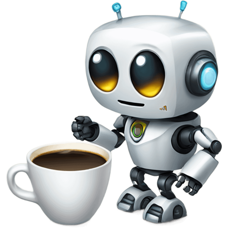 cute robot with a cup of coffee emoji