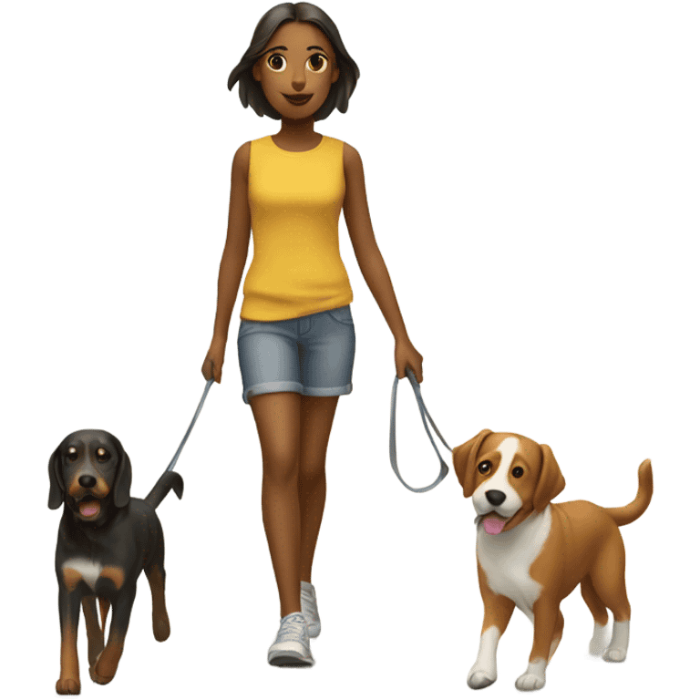 girl walking two dogs emoji