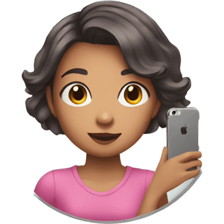 girl taking mirror selfie holding phone short hair emoji