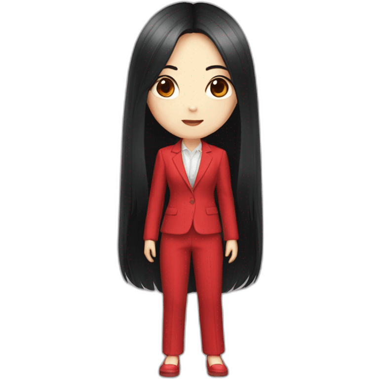 Pale red eyed japanese girl with long black hair in red suit emoji