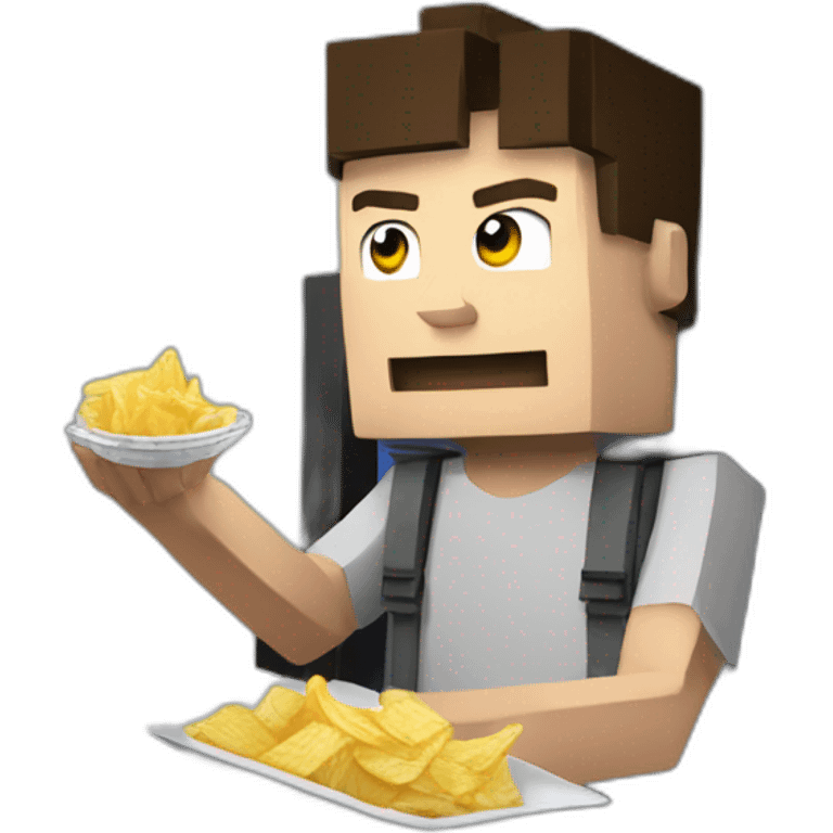 Steve from Minecraft in a F16 eating chips emoji