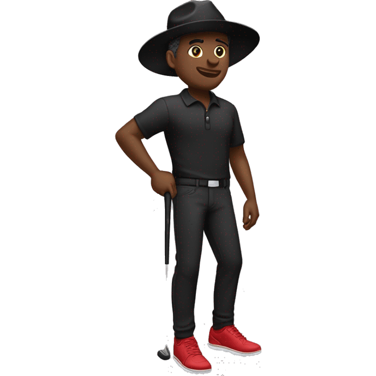 🏌🏾‍♂️ but with a black hat, red shirt, and black pants and shoes emoji