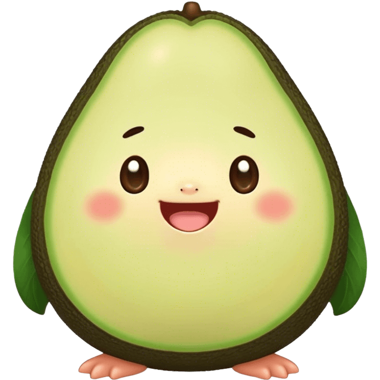 Cute Kawaii Avocado, round and cuddly, soft green with a tiny brown pit, blushing cheeks, a joyful smile, tiny arms outstretched, a warm and healthy glow! emoji