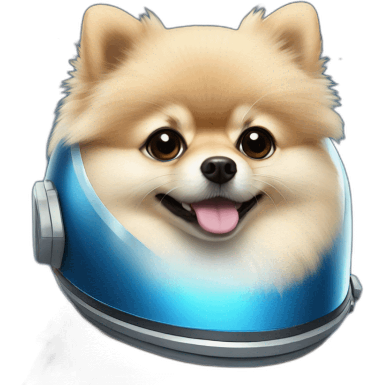 light cream pomeranian wearing a blue space helmet emoji