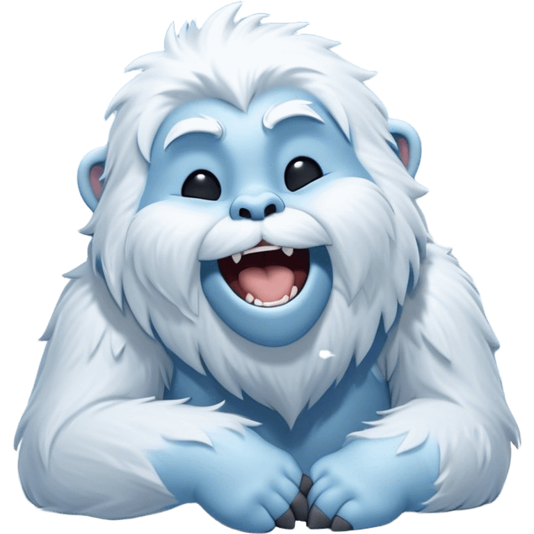 Cinematic Cute Yawning Yeti Portrait Emoji, with a charming, fluffy, snow-dusted figure in gentle whites and cool blues, head tilting back in a wide, endearing yawn with softly closed, peaceful eyes and a content little smile, simplified yet irresistibly adorable, highly detailed with a soft, frosty glow and outline capturing the serene slumber of a yeti! emoji