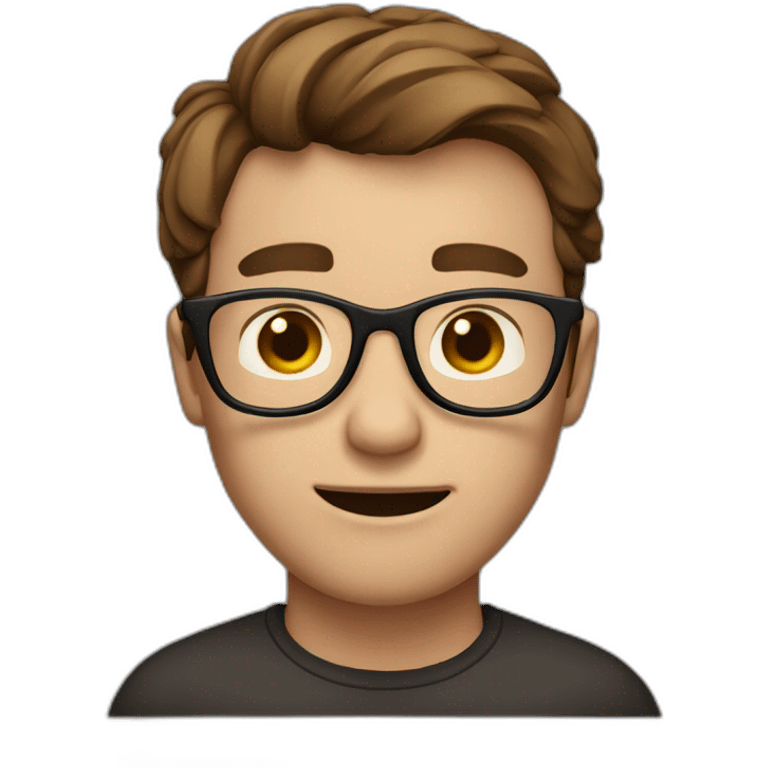 Create an emoji of a very enthousiastic guy with brown hair, a broader jaw line and glasses. crying emoji