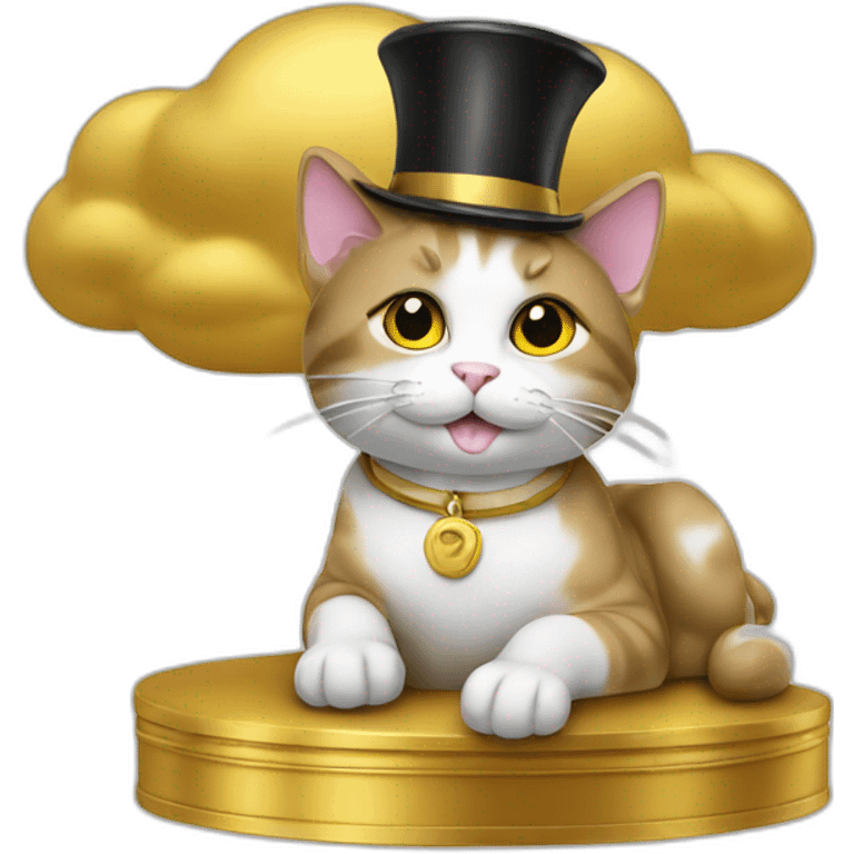 cat secretary sitting on top of the gold cloud emoji