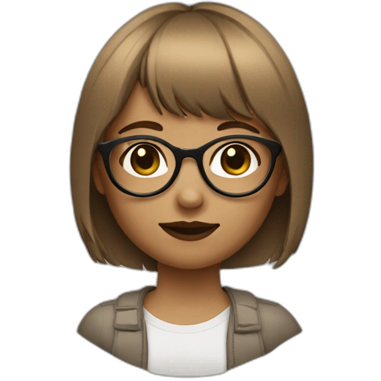 girl with round glasses, bangs, and light brown hair wolf cut style emoji