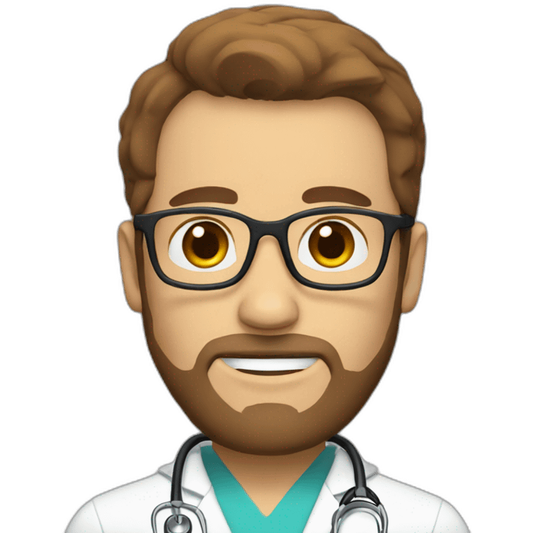 white doctor with short brown hair, big forehead, glasses and beard emoji