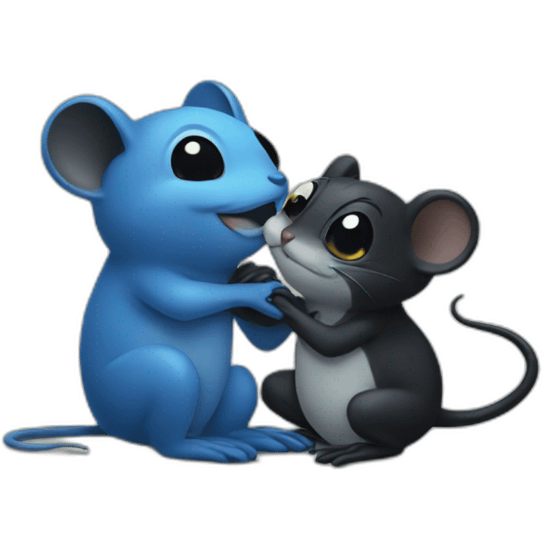 Blue Mouse hugs black frog emoji