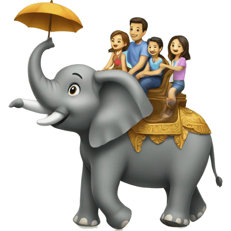 family riding elephant emoji