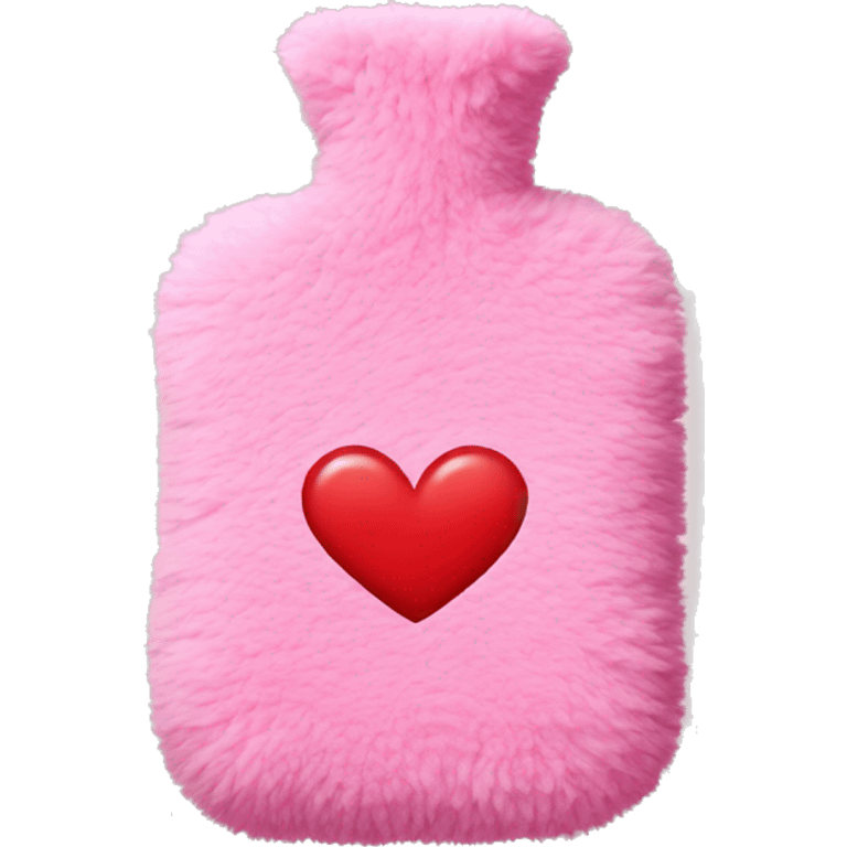 pink fluffy hot water bottle with red hearts emoji