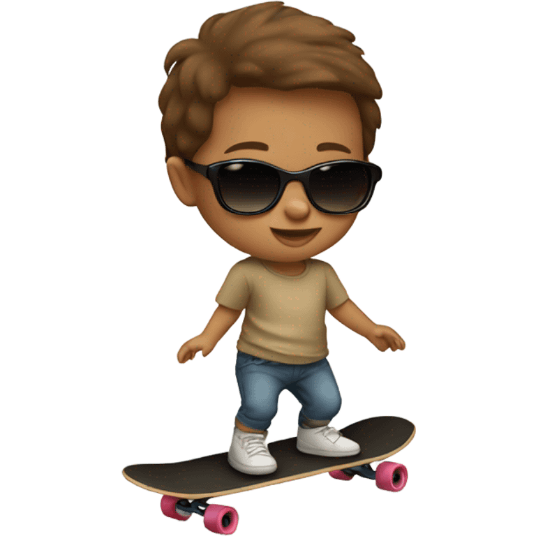 Baby with brown hair and sunglasses riding a skateboard emoji