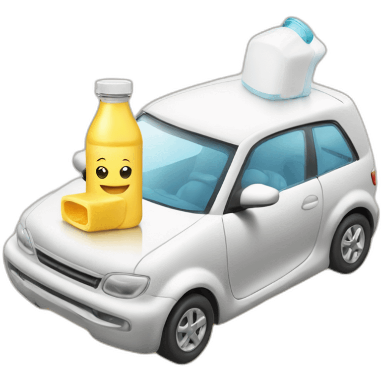 Baby car with feeding bottle with milk inside at the right of the car emoji