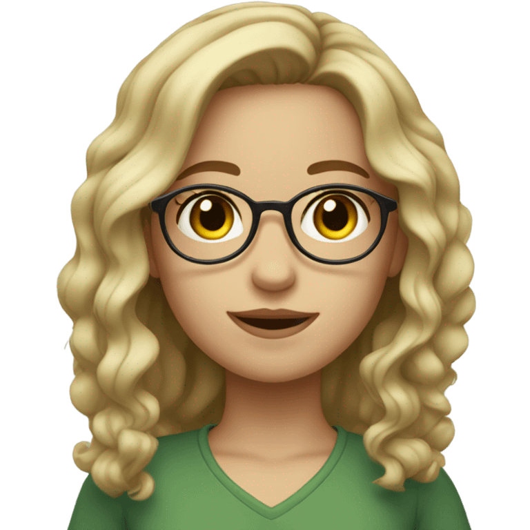 girl with wavy blonde/brown hair and greenish brown eyes, round glasses emoji