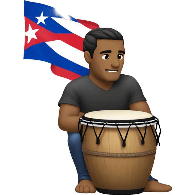 HOMBRE SENTADO TOCANGO UNAS CONGAS, Y A SU LADO LA BANDERA DE PUERTO RICO emoji