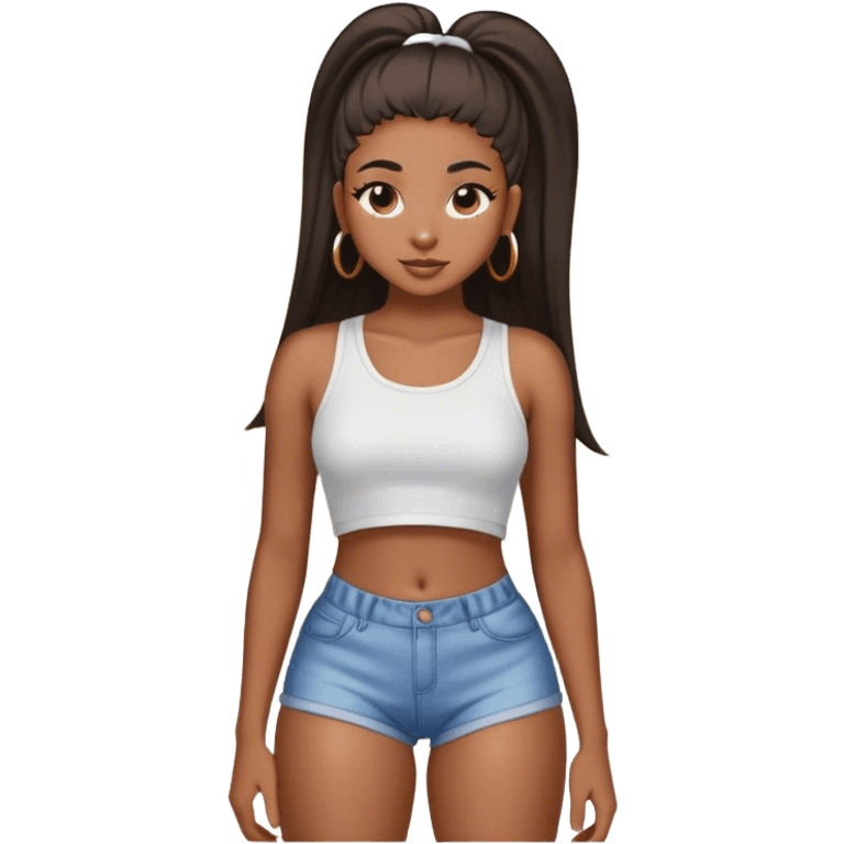 Black girl with long straight hair booty shorts crop top and long eyelashes  emoji