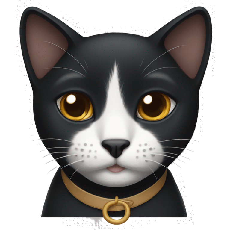 Black cat with brown eyes white lower lip and white collar emoji