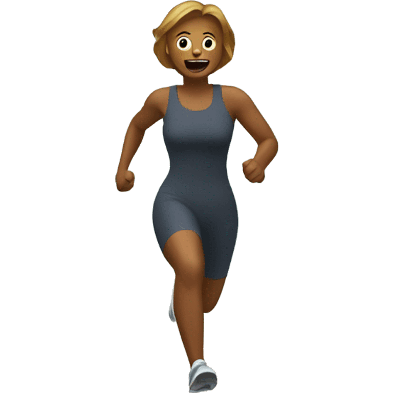 Woman running in the forest because of spider bear emoji