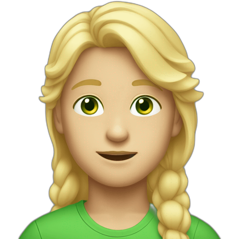 boy with blond hair bright skin and green eyes wear raiboal tshirt emoji